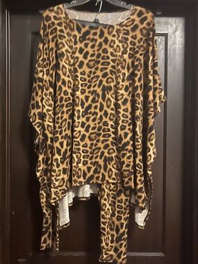 Leopard Print Poncho Top in Brown and Black Leopard Print pants set